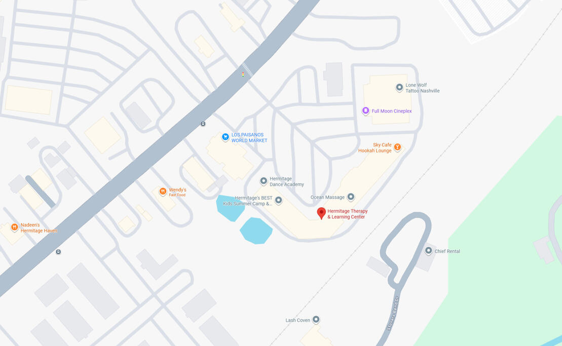 A screenshot of Google Maps showing the location of Hermitage Therapy & Learning Center.
